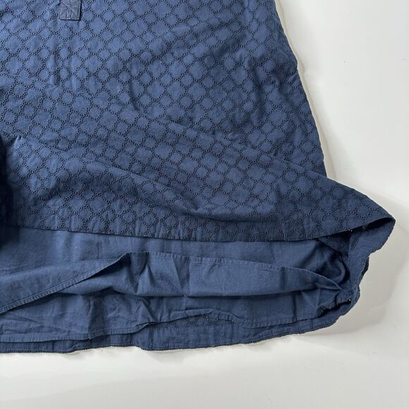 Lands End Eyelet Popover Dress Sz 14 Navy Blue Midi Vacation Career Pockets - Picture 8 of 15